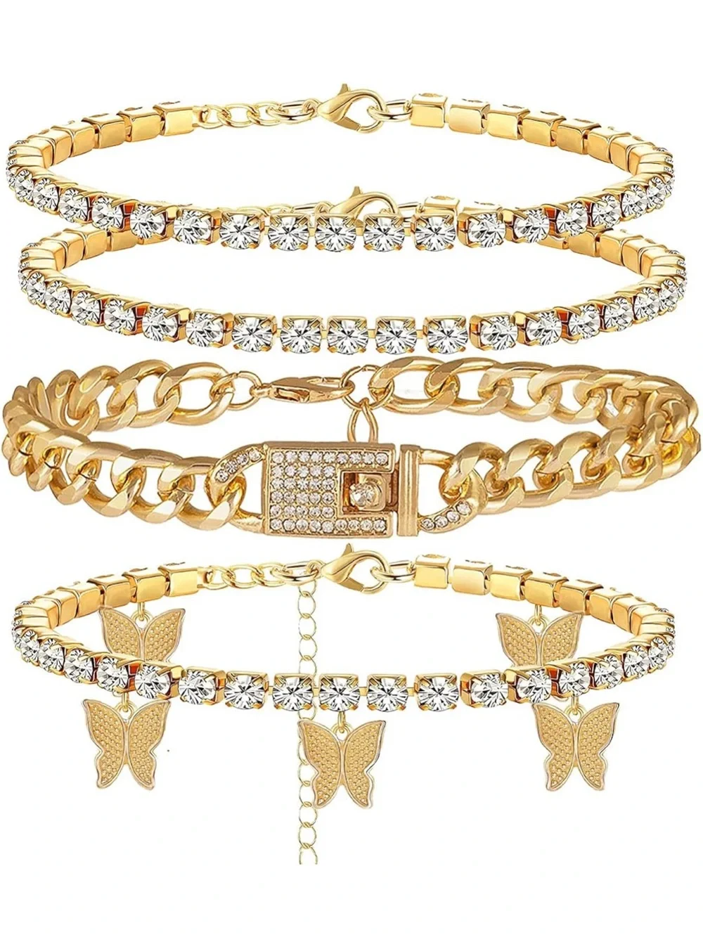 Anthropologie Gold Crystal Butterfly Layered Bracelet Set
